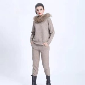 Janefur Women's Fashion Long Sleeve Pure Color Warm Tracksuit Set
