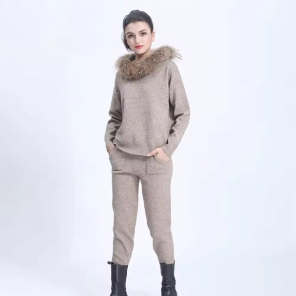 Janefur Women's Fashion Long Sleeve Pure Color Warm Tracksuit Set