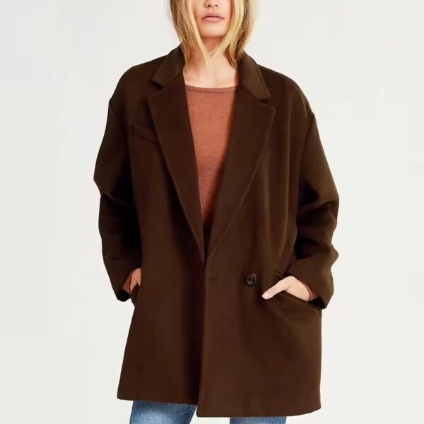 Winter Fashion Casual Long Sleeve Pockets Button V-neck Trench Woolen Overcoat for Women