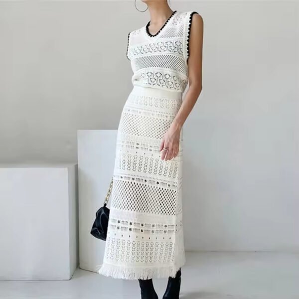 Knitwear Manufacturers Custom Summer White Cutout Knit Beach Skirt - Image 3