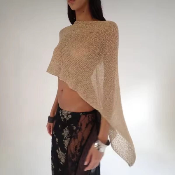 Women's Golden Knitted Hollow One-Piece Crop Top - Image 2