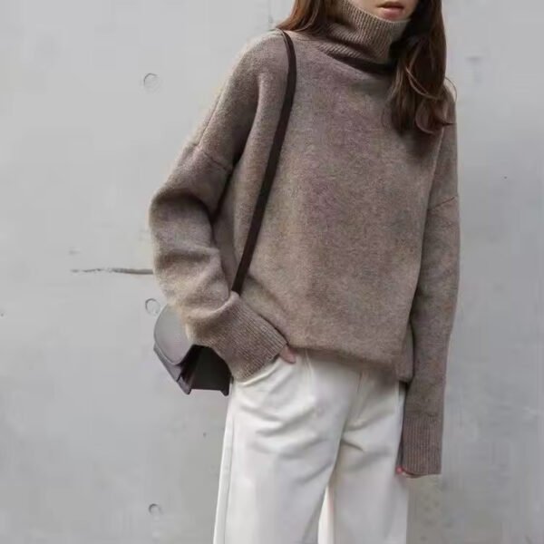 Mongolian High Neck 100% Pure Knit Pullover Top - Image 3