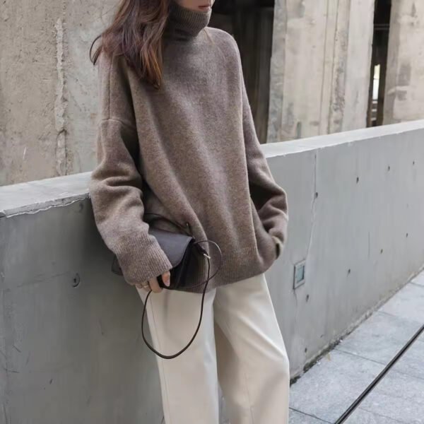 Mongolian High Neck 100% Pure Knit Pullover Top - Image 2