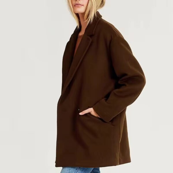 Winter Fashion Casual Long Sleeve Pockets Button V-neck Trench Woolen Overcoat for Women - Image 3