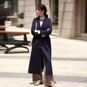 New Type Ladies Fashion Belt Womens Long Midi Wool Trench Coat