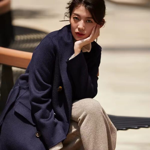 New Type Ladies Fashion Belt Womens Long Midi Wool Trench Coat - Image 2