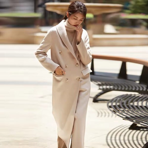 New Type Ladies Fashion Belt Womens Long Midi Wool Trench Coat - Image 3